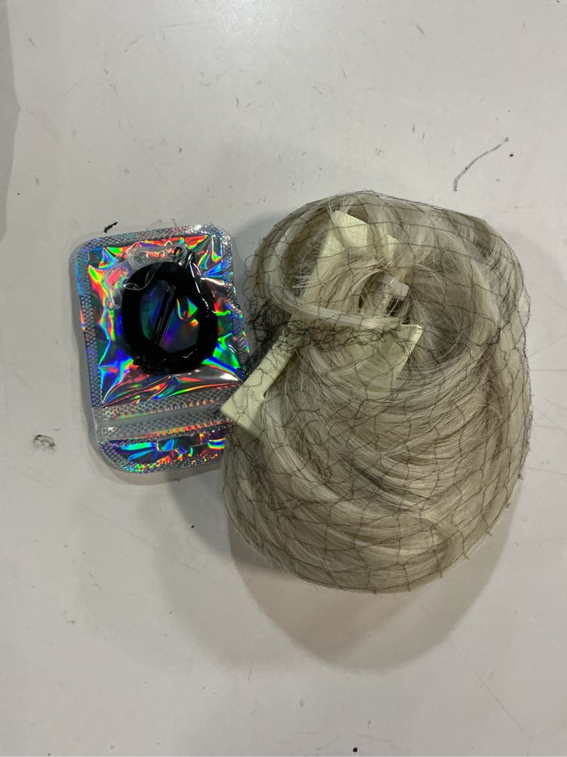 Condition photo showing Good Condition for FESHFEN Claw Clip Short Ponytail Extensions - DIY Bendable Metals Fluffy Messy Bun Hair Piece Straight Synthetic Hairpieces Ponytail Extension for Women, Platinum Blonde 27/613/30# Platinum Blonde