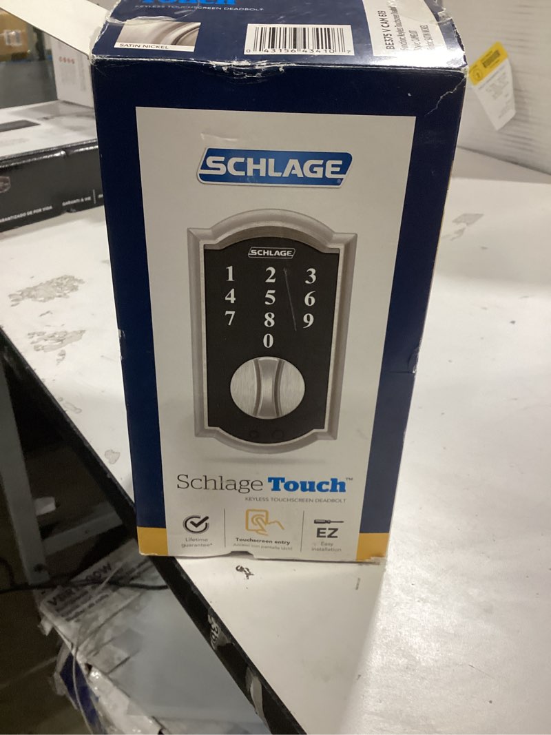 Condition photo showing As Is for schlage touch camelot satin nickel electronic touchscreen and handleset bundle