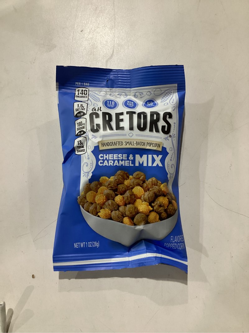 Condition photo showing New/Like New for (best by 12/20/2026) g.h. cretors cheese & caramel popcorn mix (1 oz bags – 40 pack) handcrafted small batch popcorn, gluten free, kosher, no artificial preservatives, convenient individual bags 40 pack 1 ounce (pack of 40)