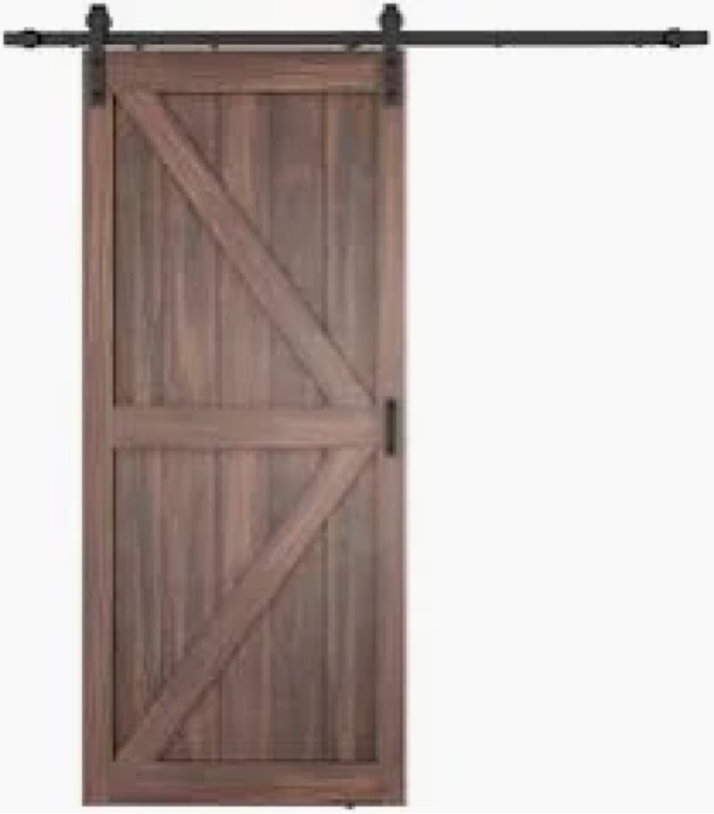 FREDBECK 32in x 80in Brown Wood Barn Door with 5.5ft Barn Door Hardware Track Kit Included, Double S