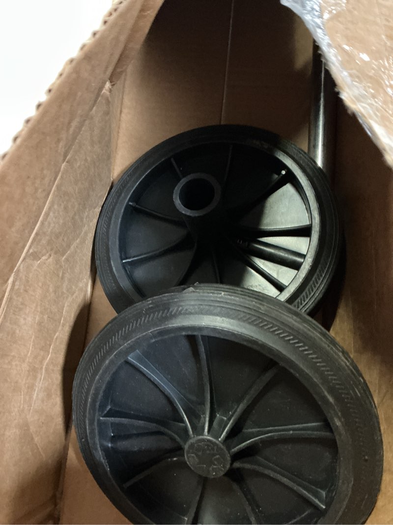 Condition photo showing As Is for small rubber wheels for garbage cans plastic trash can replacement wheels easy installation and maneuverability ideal for waste collection