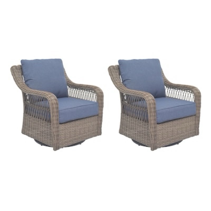 100+ bought last week allen + roth grand haven set of 2 wicker brown steel frame swivel glider