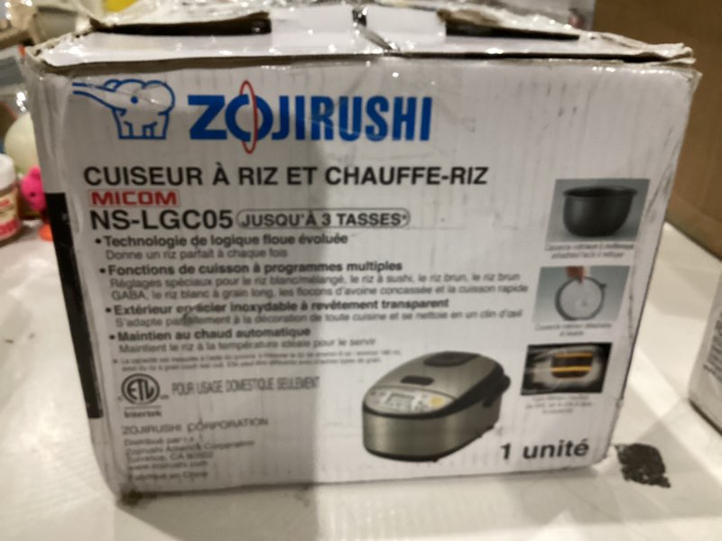 Condition photo showing As Is for Zojirushi Micom 3-Cup Compact Size, Multiple Settings, Stainless Steel Made, Built-In Retractable Power Cord and Easy to Transport Rice Cooker and Warmer Stainless Black 3-Cups (uncooked), Rice Cooker & Warmer