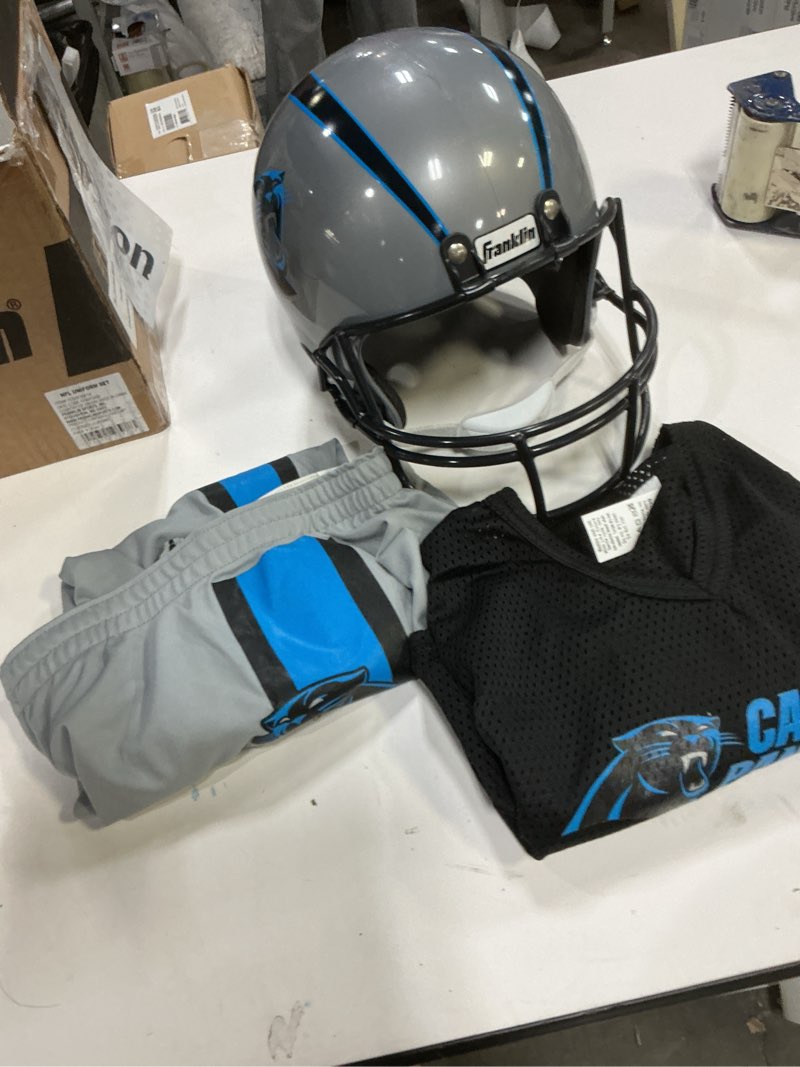 Condition photo showing As Is for Franklin Sports NFL Kids Football Uniform Set - NFL Youth Football Costume for Boys & Girls Carolina Panthers Small