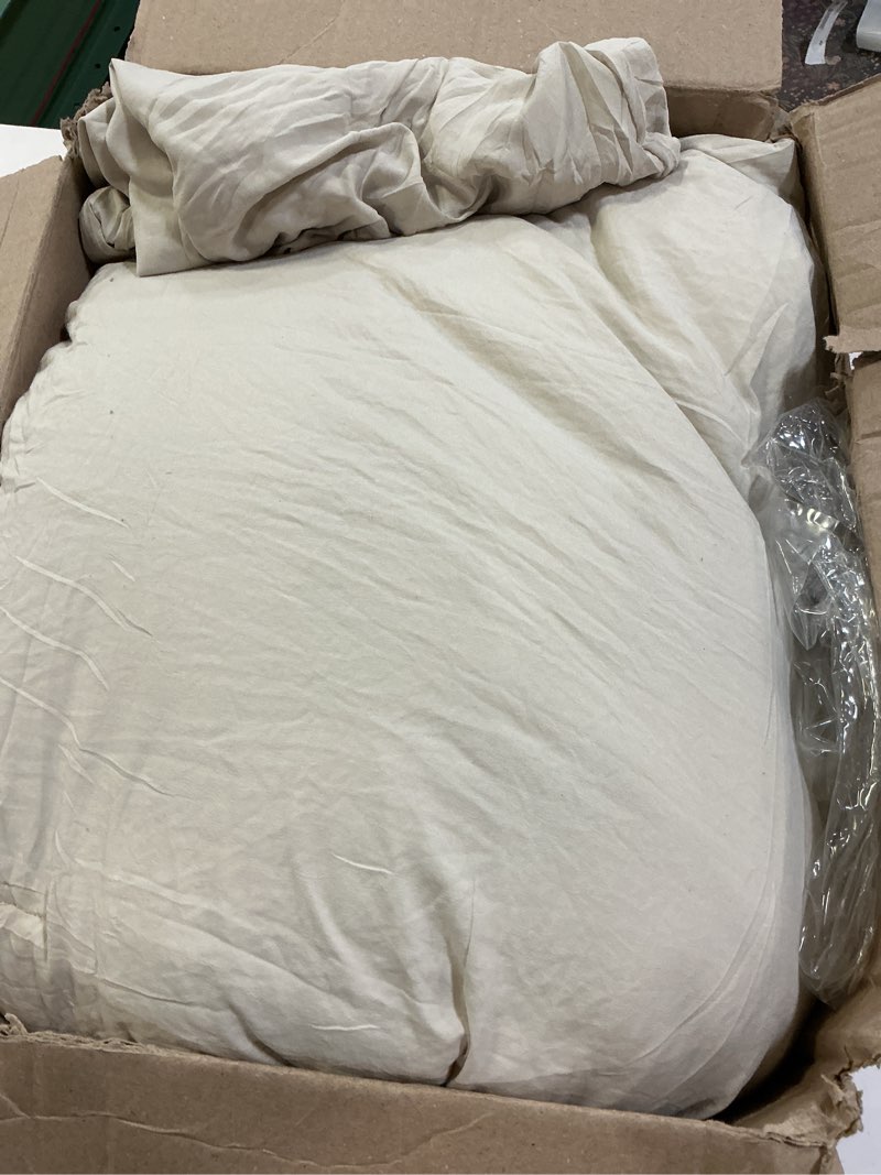 Condition photo showing As Is for bedsure king comforter set, beige soft prewashed bedding for all seasons, 3 pieces gentlesoft™ bed set, 1 lightweight comforter (104"x90") and 2 pillowcases (20"x36") king(104"x90") 01 - beige
