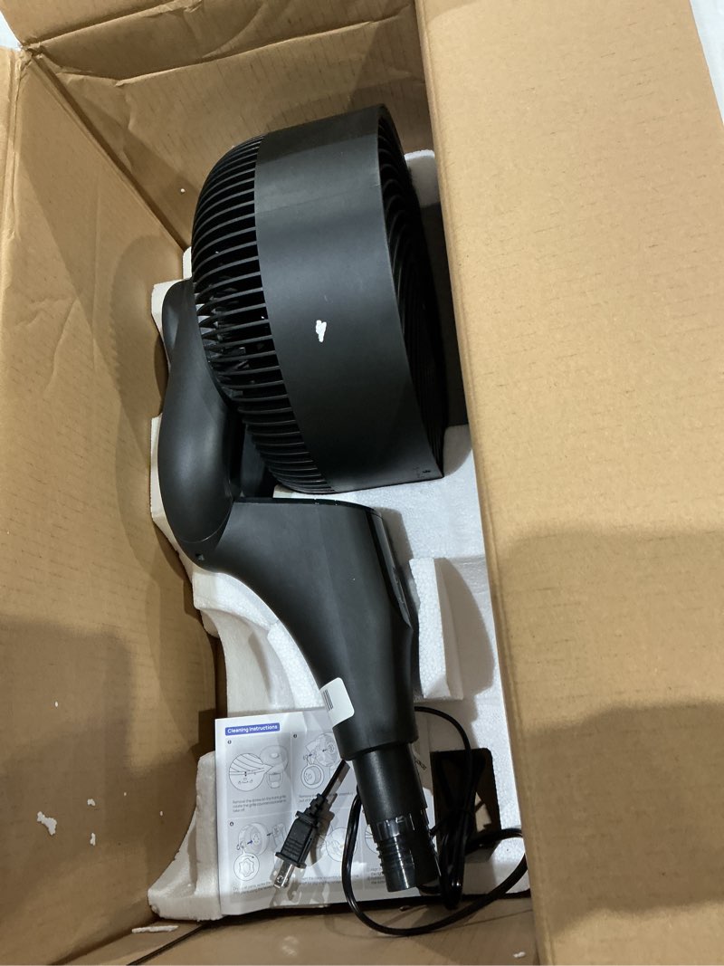 Condition photo showing As Is for dreo fan for bedroom, 90ft airflow, 20db quiet fan, 90° oscillating standing fan, dc motor, 8+h speeds, 3 modes, 38-42'' adjustable height, 8h timer, air circulator for room, 105° manual vertical black