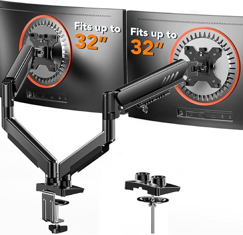 ergear dual monitor arm, full adjustable monitor mount for 13–32? screens, fast install computer monitor stand with tool-free vesa mount, max load 19.8 lbs, max vesa 100x100mm