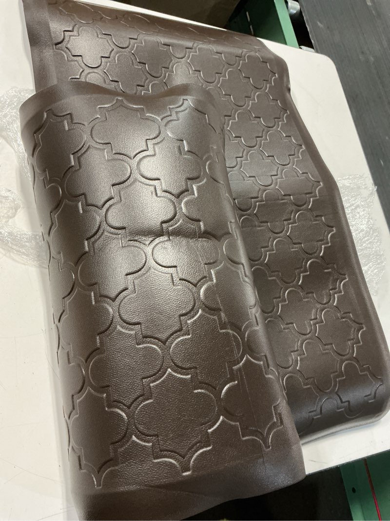 Condition photo showing As Is for kitchen mat [2 pcs] cushioned anti-fatigue floor mat, waterproof non-skid ergonomic comfort foam rugs, standing mat for kitchen, floor,office, sink, laundry(chocolate) chocolate 17.3"x29"+17.3"x47"