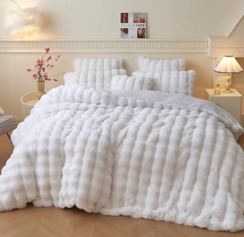 LIFEREVO Luxury Fluffy Faux Rabbit Fur Duvet Cover Set, Soft Plush Shaggy Bubble Waffle Bedding Set (unknown size)