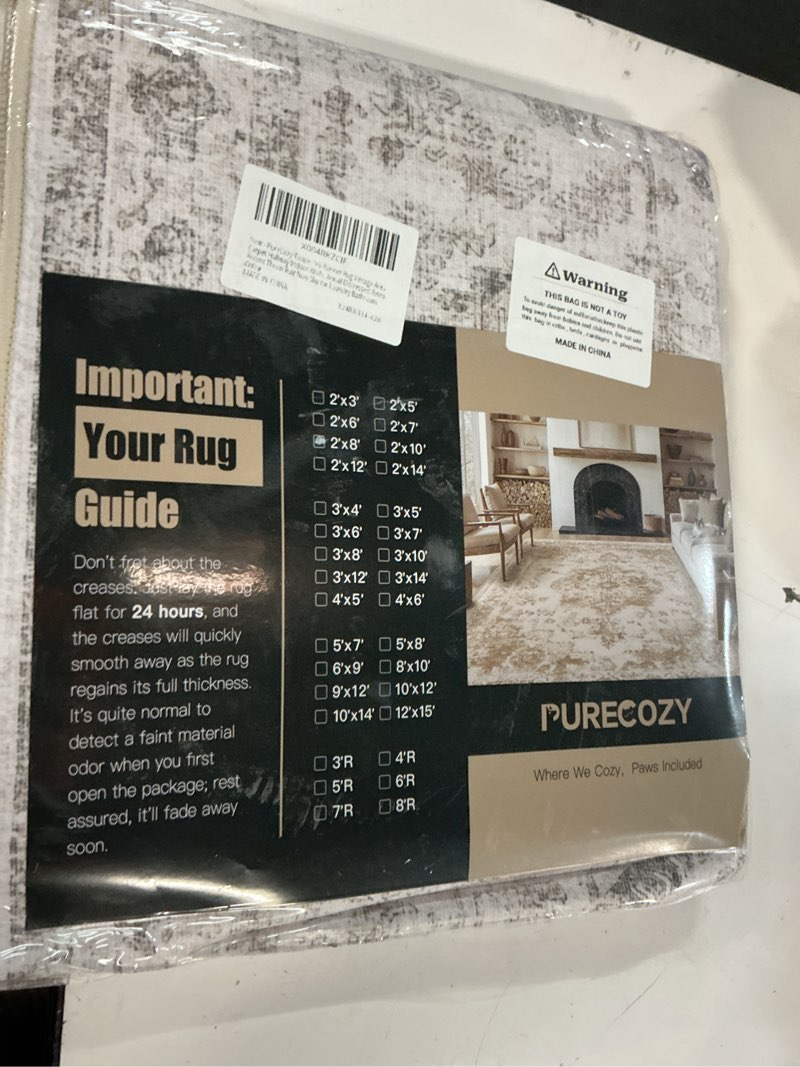Condition photo showing New/Like New for taupe 2x8 runner rug vintage area carpet hallway indoor kitchen washable low pile traditional distressed retro accent throw rug non slip for laundry bathroom office 2' x 8' (runner) neutral taupe