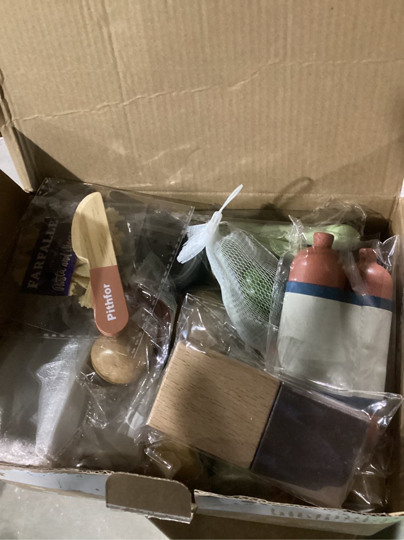 Condition photo showing Good Condition for Wooden Play Food Set for Kids Toddlers, Grocery Store Pretend Play Food, Pretend Grocery Shopping & Play Kitchen Accessories for Boys Girls