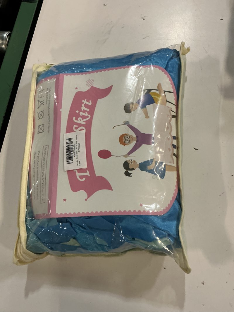 Condition photo showing New/Like New for partisky ocean blue tulle tutu ruffle curly willow table skirt for rectangle table 14ft,under the sea baby shark themed table cloth for boys girls birthday party or baby shower 14ft, 168in(l) x30in(h) ocean blue