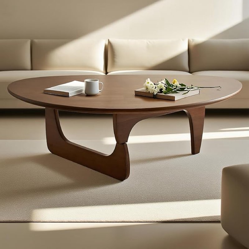 Triangle Coffee Table for Living Room with Mid-Century Soild Wood Base, Modern Atypical Top for Stud