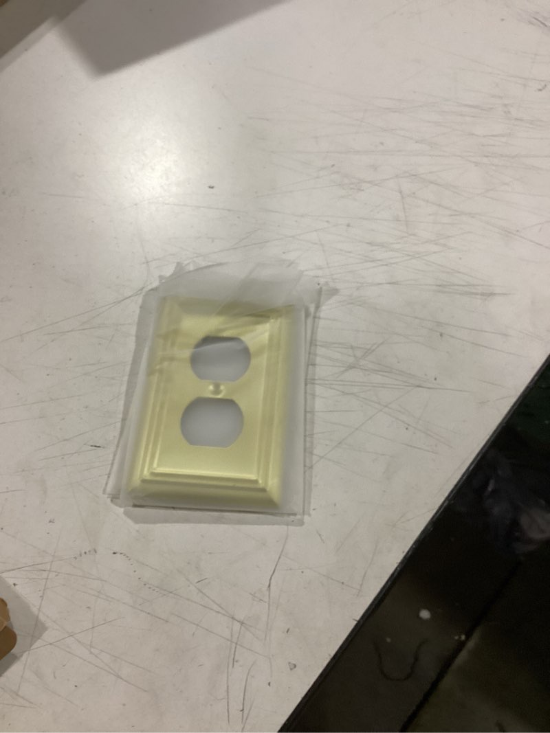 Condition photo showing Good Condition for okawyc single duplex outlet light switch cover adler metal wall plate, 4-pack brushed brass 1 gang, for receptacle light switch, switch cover decorative wallplate, durable 1 duplex brushed brass