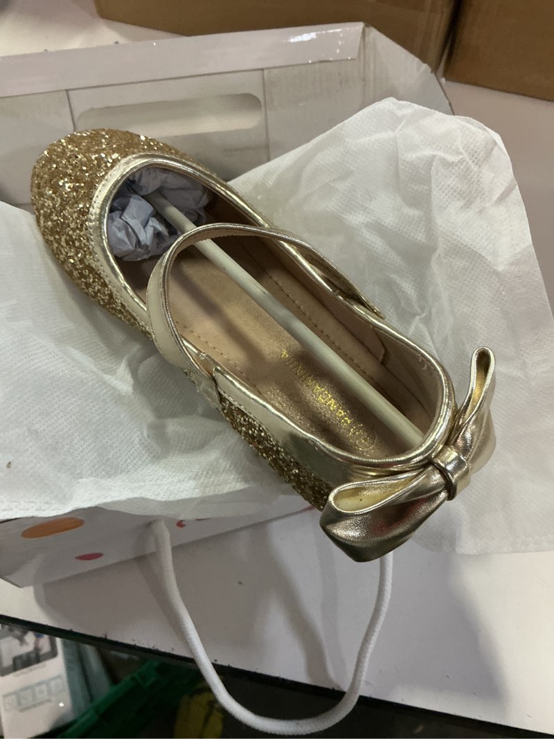 Condition photo showing As Is for pandaninjia toddler/little kid girl's angela dress mary jane ballet flats bow flower girl wedding party ballerina flat shoes 2 little kid ag gold sequin