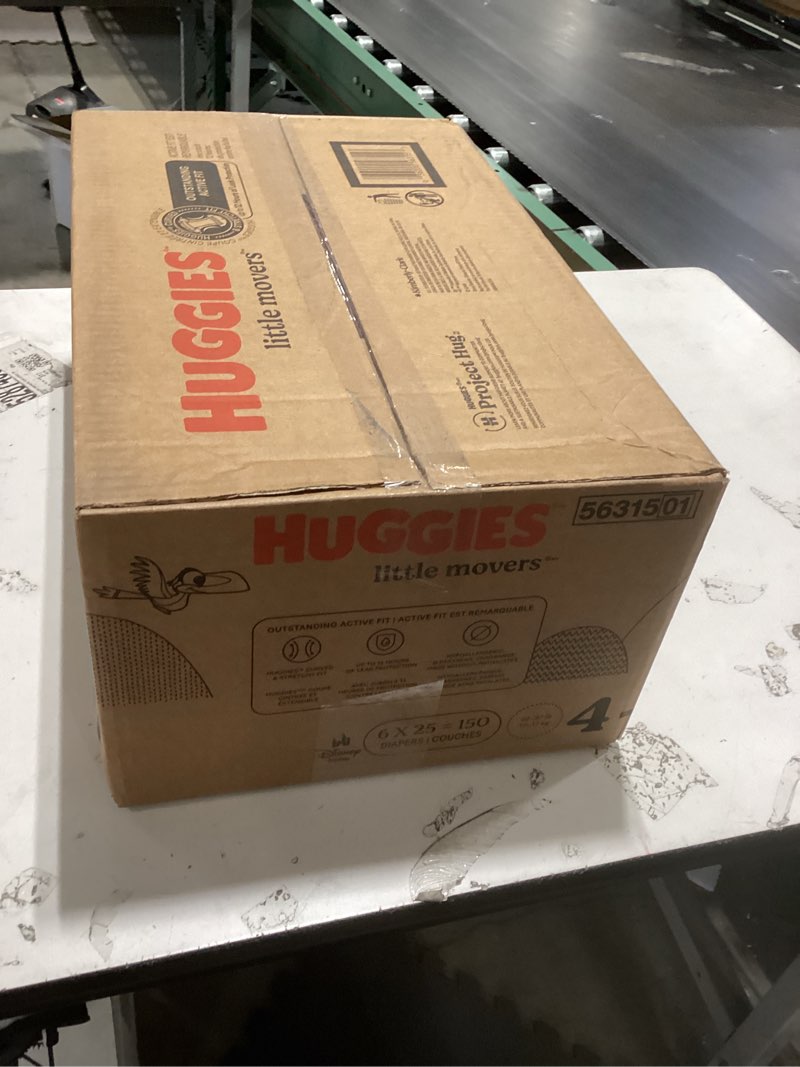 Condition photo showing New/Like New for huggies size 4 diapers, little movers baby diapers, size 4 (22-37 lbs), 150 count (6 packs of 25), packaging may vary size 4 150