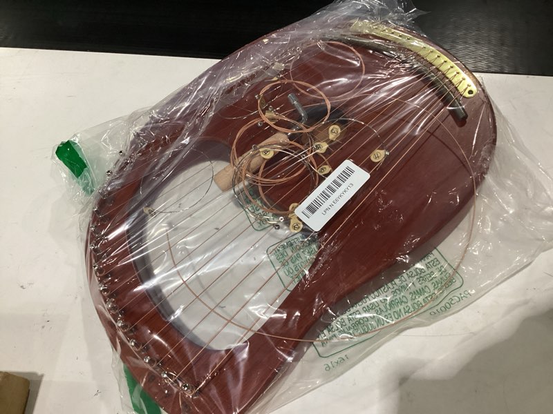 Condition photo showing Good Condition for lieke lyre harp 16 strings with bag tuning wrench,metal strings,mahogany body and copper saddle,professional lyre harp instrument gift for beginner musician 16 strings lyre harp