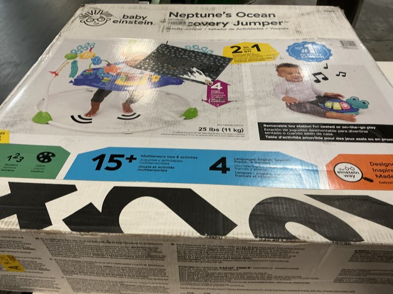 Condition photo showing New/Like New for baby einstein neptune's ocean discovery activity baby jumper activity center, ages 6 months +, max weight 25 lbs., unisex