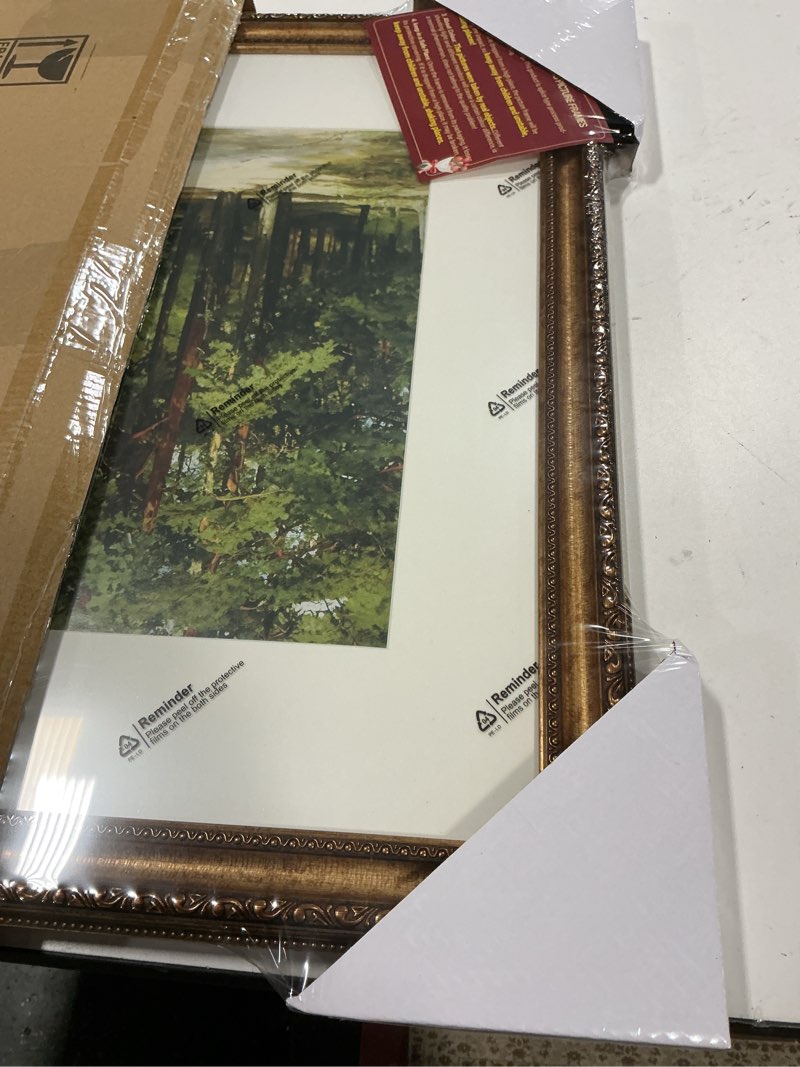 Condition photo showing Good Condition for 16x20 Gold Picture Frame, Ornate Vintage Picture Frames for Wall or Tabletop Display, 16 x 20 Photo Frame Gold with Non Glare Plexialass, Display Poster 11x14 with Mat or 16x20 without Mat for Antique Déco