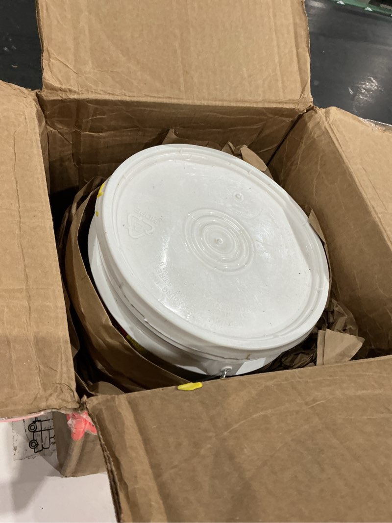 Condition photo showing As Is for flex seal liquid flood protection, 2.5 gal, max, waterproof rubberized liquid, removable, use on windows, doors, garage doors, seams, casings, thresholds, conduits, vents, ducts, and more max, 2.5-gal