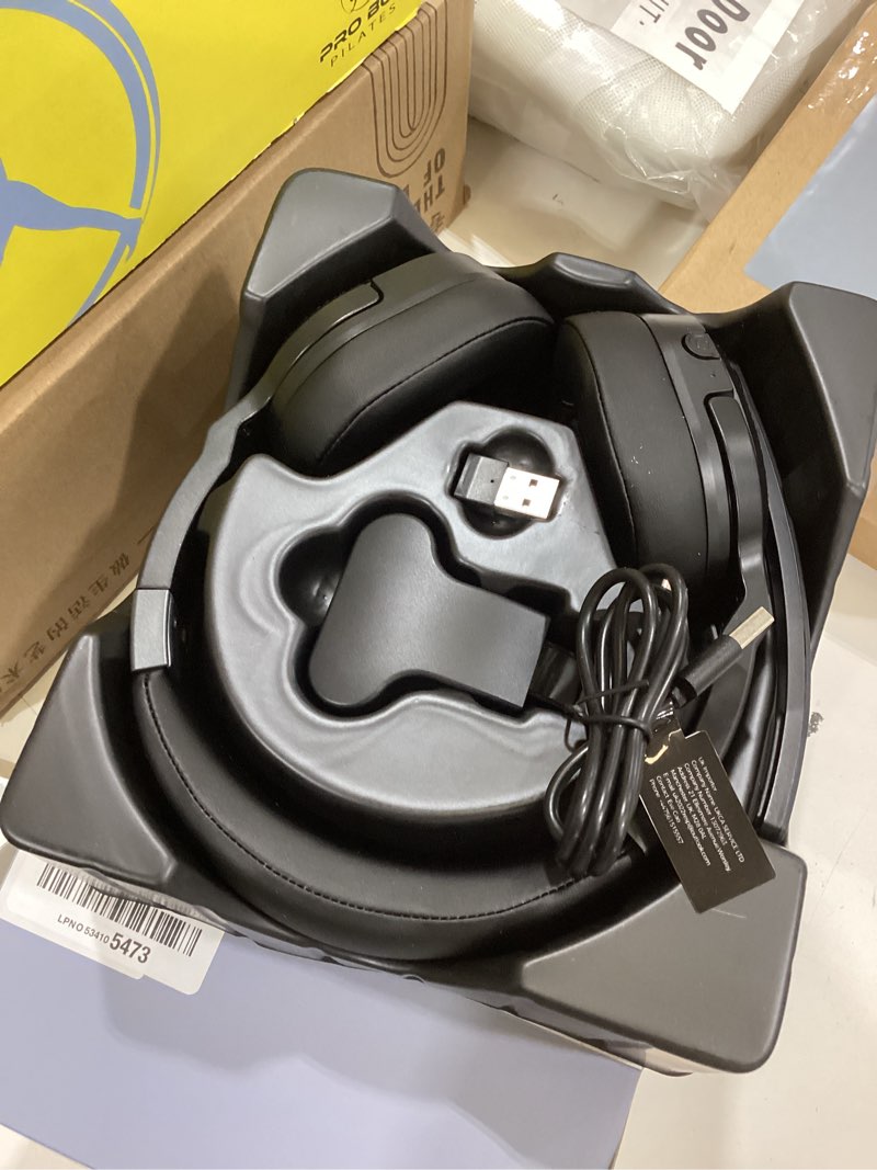Condition photo showing New/Like New for cosmusis trucker bluetooth headset with dongle, wireless headsets with noise cancelling microphone, 50+hrs hd talktime bluetooth headphones with detachable earpad/single+dual mode for office/driving onyx black