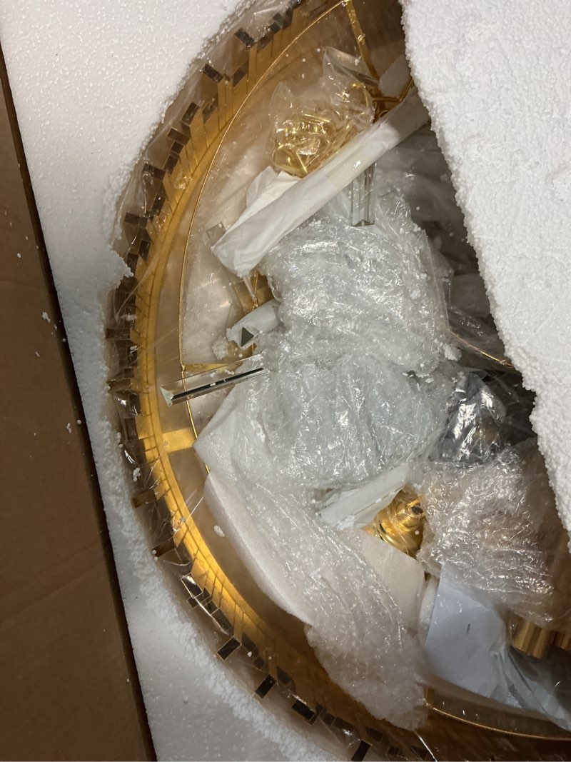Condition photo showing Good Condition for 18-lights 6 tiers gold crystal chandeliers luxury 31.5" modern crystal pendant chandelier round hanging lighting for living room foyer high ceiling bedroom restaurant diameter 31.5" gold, 18-light