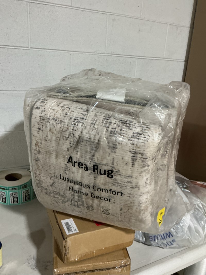 Condition photo showing Good Condition for washable rugs 8x10 area rugs for living room,modern abstract rugs for bedroom,large carpets,ultra soft faux wool retro dining room rug,non slip&non-shedding low pile print rug- beige grey