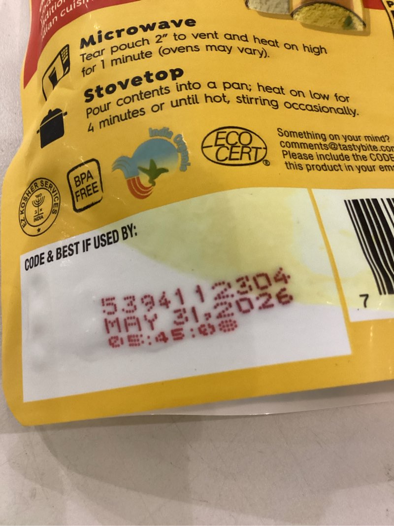 Condition photo showing New/Like New for Tasty Bite Variety, Pack of 8, Madras Lentils, Bombay Potatoes, Vegetable Tikka Masala, Channa Masala, 3Bean Madras Lentils, Split Pea & Turmeric Curry, Coconut Squash Dal, Chickpea Coconut and Turmeric Curry