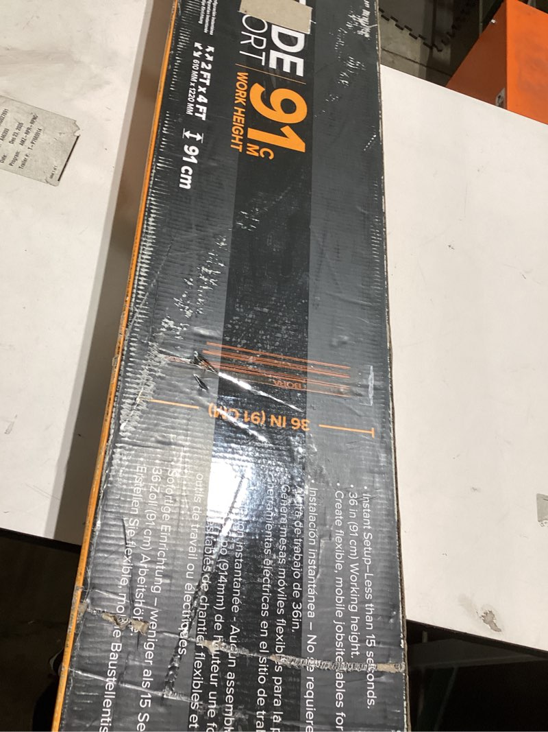 Condition photo showing As Is for BORA Centipede CT6 36 inch Tall Portable Folding Workstand with Carry Strap, Collapsible Workbench, Construction table, Support, Sawhorse, 2Ft X 4Ft, 36 inch work height, 2,500lb weight capacity 2ft x 4ft Stand