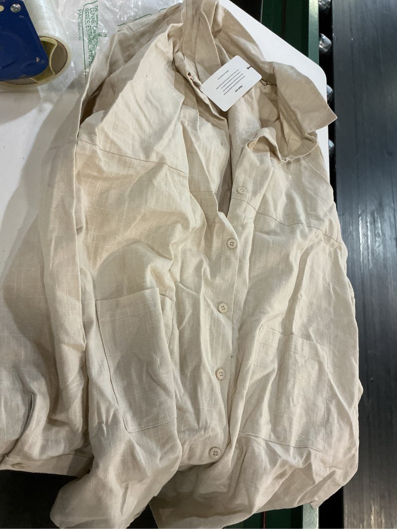 Condition photo showing New/Like New for minibee women's linen shirts button down long tunic tops plus size blouse with pockets x-large beige