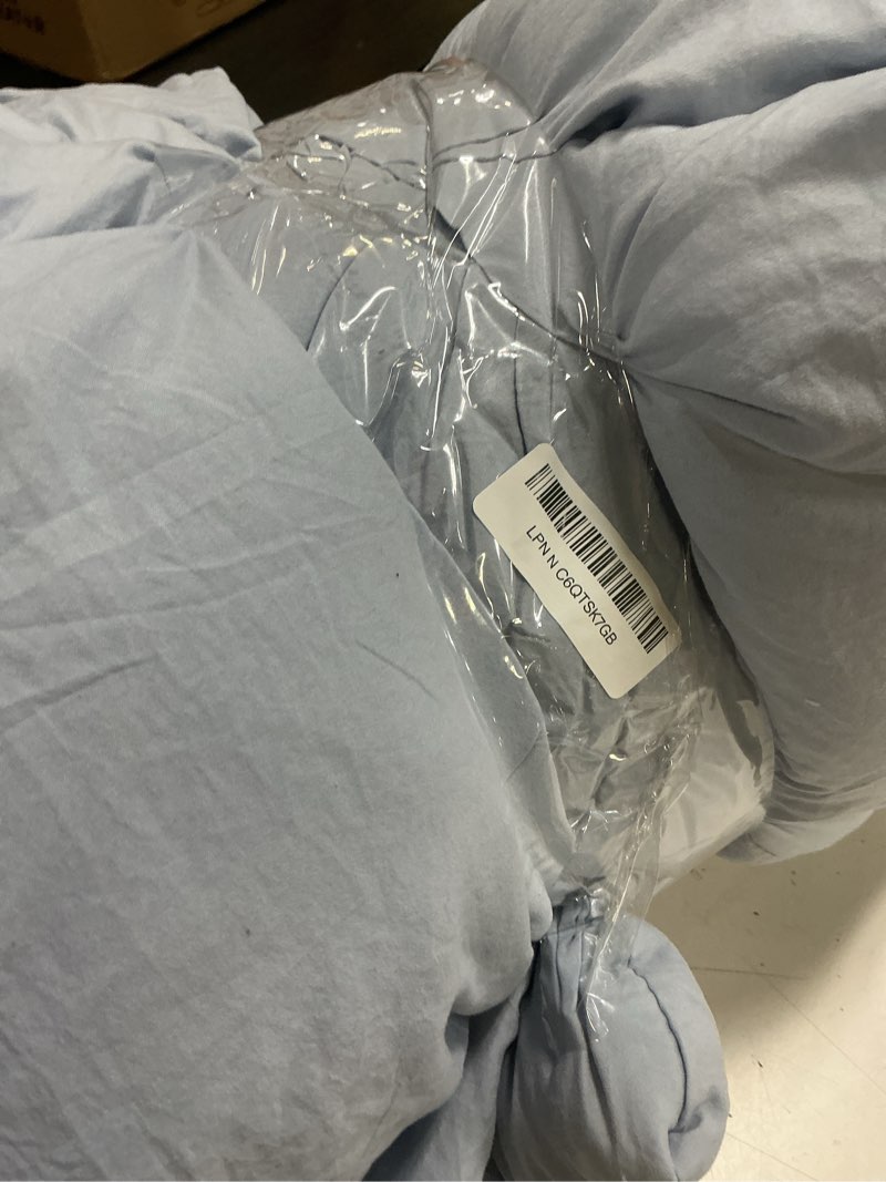 Condition photo showing As Is for wrensonge twin comforter set- 5 pieces ice blue twin bed in a bag, all season twin xl bedding sets with 1 fitted sheet, 1 flat sheet, 1 pillow sham and 1 pillowcase ice blue twin xl(66"*90")