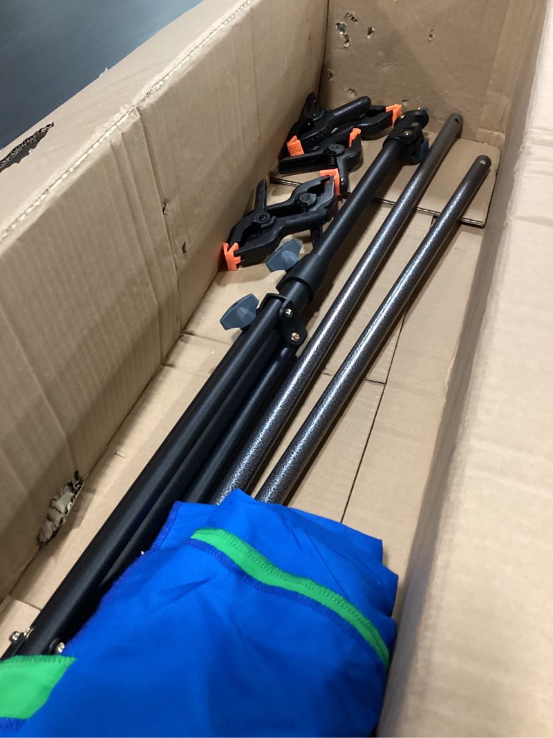 Condition photo showing As Is for (Incomplete) Blue Green Screen Backdrop with Stand, 6.5x5ft(HxW) Green Screen Stand, Portable 2-in-1 Blue Greenscreen Background with T-Shape Backdrop Stand, Clips & Carry Bag for Streaming Zoom Photography 5x6.5ft 2-in-1 Green Blue