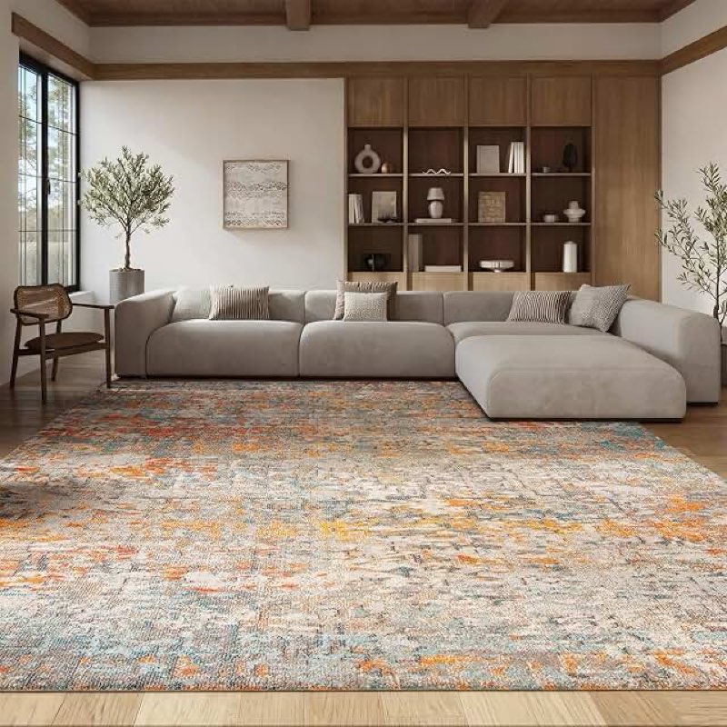 safavieh area rug 8x10 - madison collection - large -  orange & turquoise, boho chic medallion distressed design, non-shedding & easy cleaning, ideal for living room, bedroom, dining space (mad447y)