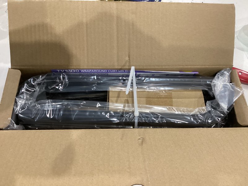 Condition photo showing New/Like New for Black Wrap Around Curtain Rods 2Pack:Blackout Adjustable Window Curtain Rod,Room Darkening Heavy Duty Curved French Metal Single Drapery Rods for Bedroom Kitchen Easy Install,Matte Black 28-48" 28-48" ( 2pack ) Matte Black