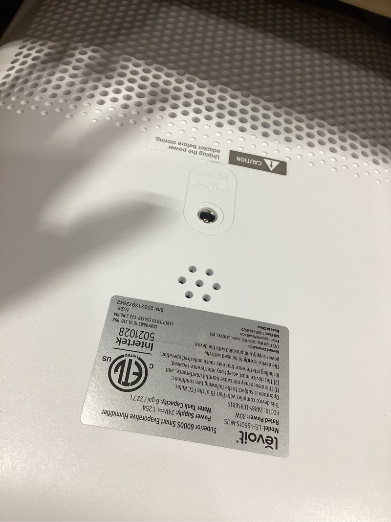 Condition photo showing New/Like New for levoit superior 6000s smart evaporative humidifiers for home whole house up to 3000ft², 6 gal, last 72-hour, premium filter, dry mode, wheels & water fill hose & foldable storage - quiet sleep mode evaporative humidifier 23l