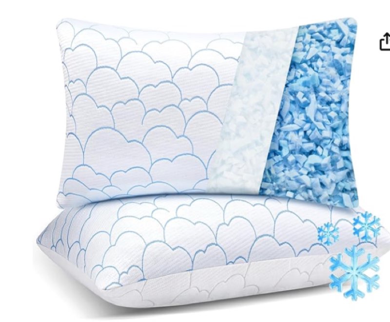 set of 2 queen size cooling pillows, shredded memory foam sleeping pillows, 2-pack, soft breathable bamboo cool gel bed pillow, adjustable firm