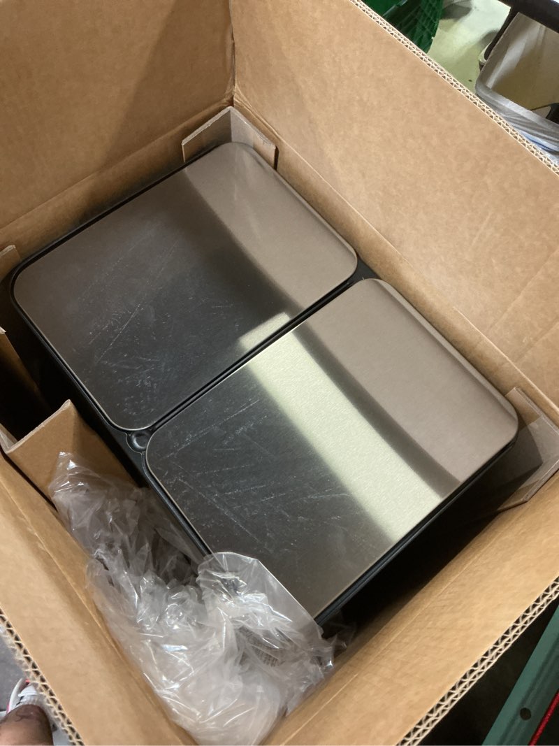 Condition photo showing Good Condition for DUMOS Kitchen Trash Can, 2×8-Gallon Garbage Can with Lid, Stainless Steel Trash Bin with 2 Removable Inner Buckets, Soft-Close Foot Pedal, Fingerprint-Resistant for Kitchen Home Office Silver 2×8 Gallon