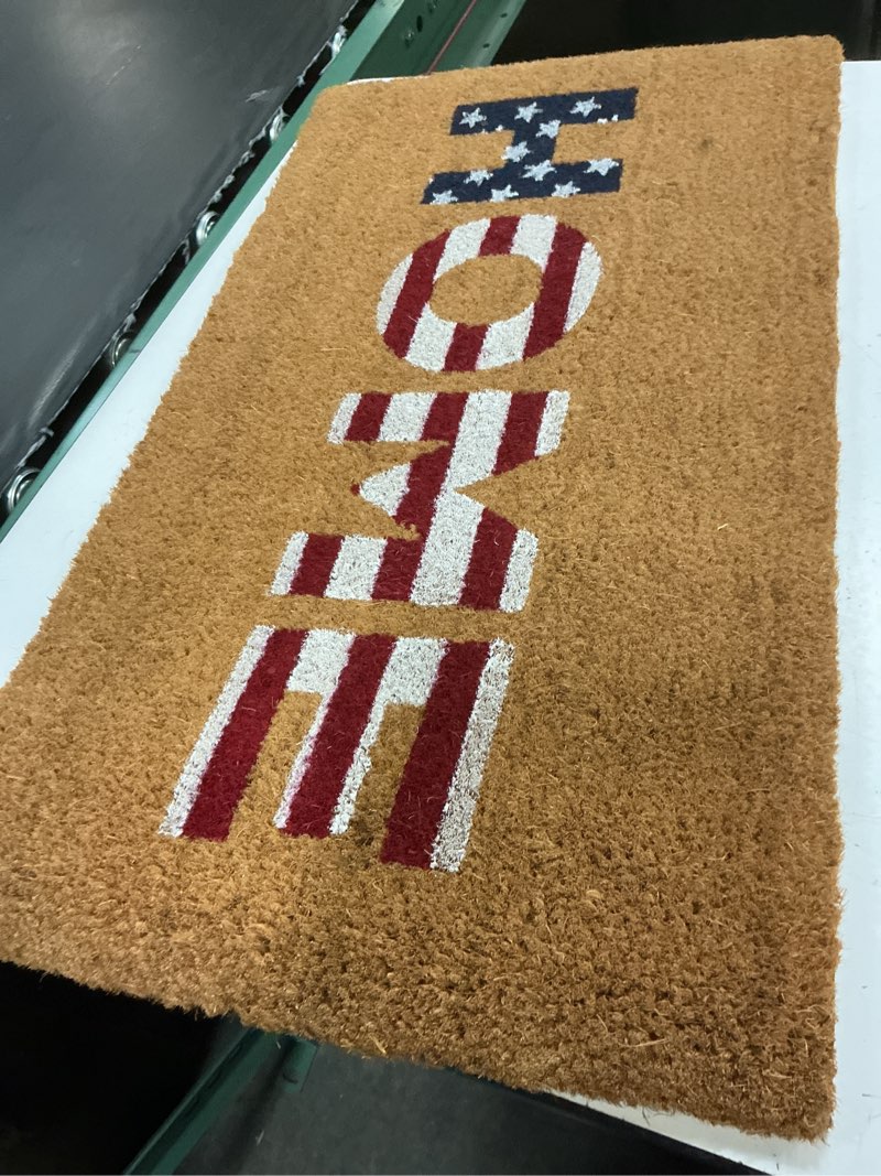 Condition photo showing Good Condition for evergreen flag home american flag doormat | 28 x 16 inches | dirt catching natural coir | all-season | non-slip backing | indoor and