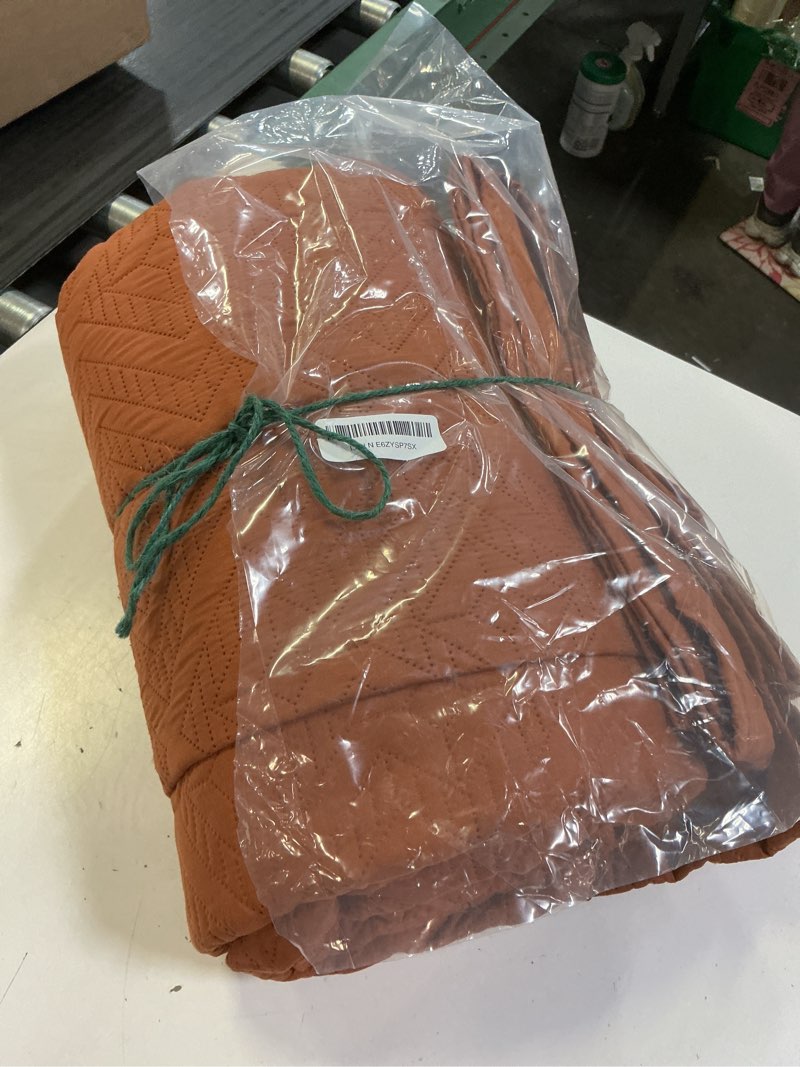 Condition photo showing Good Condition for leaonme quilt set king size 3 pieces, lightweight burnt orange/rust bedspread-98''x106'', soft microfiber summer quilt, luxurious warm coverlet set for all seasons (includes 1 quilt, 2 shams) umber-wave king (98''x106'')