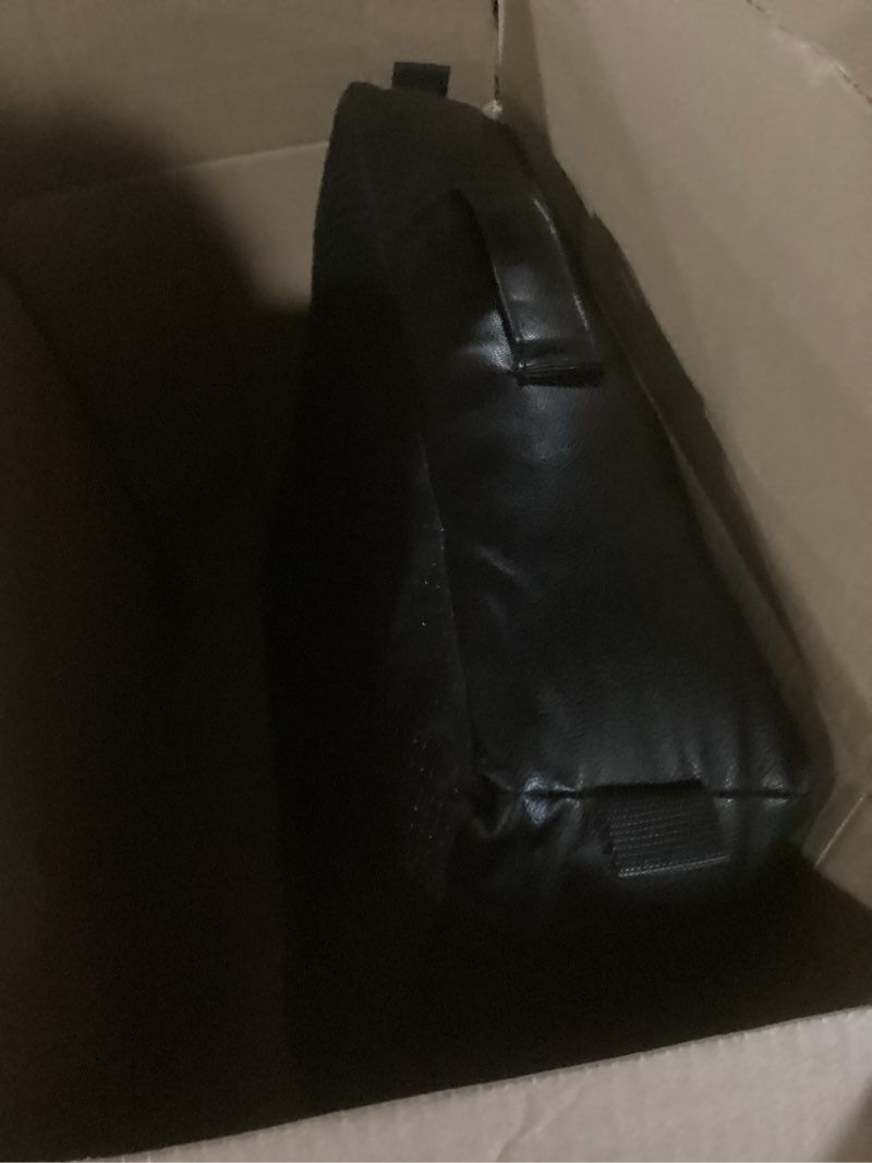 Condition photo showing Good Condition for booster car seat cushion, thick leather car seat cushion pad for adult to raise height, portable backless car seat pillow with handle for trucks driving, suvs, office chairs, wheelchairs black