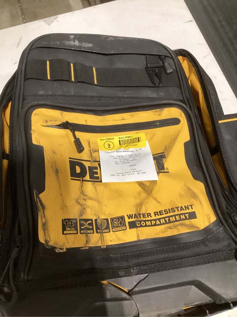 Condition photo showing Good Condition for DEWALT Black - Yellow Polyester 12.125-in W x18.25-in D x 19.25-in L Zippered Rolling Tool roll Item #5266226 | Model #DWST560107