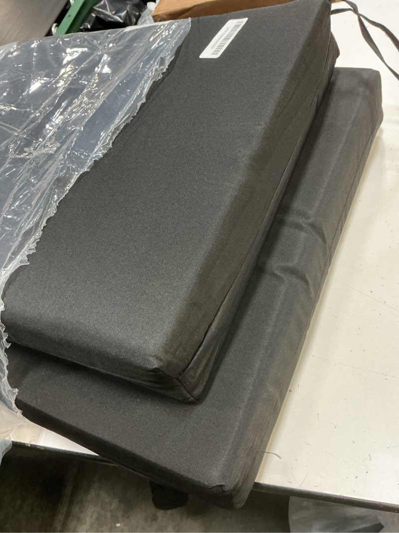 Condition photo showing Good Condition for basic beyond outdoor chair cushions set of 2, square corner outdoor cushions for patio furniture, water resistant patio chair cushions with 2 ties, 18.5x16x3, black 01 - black 18.5"x16"x3"(pack of 2)