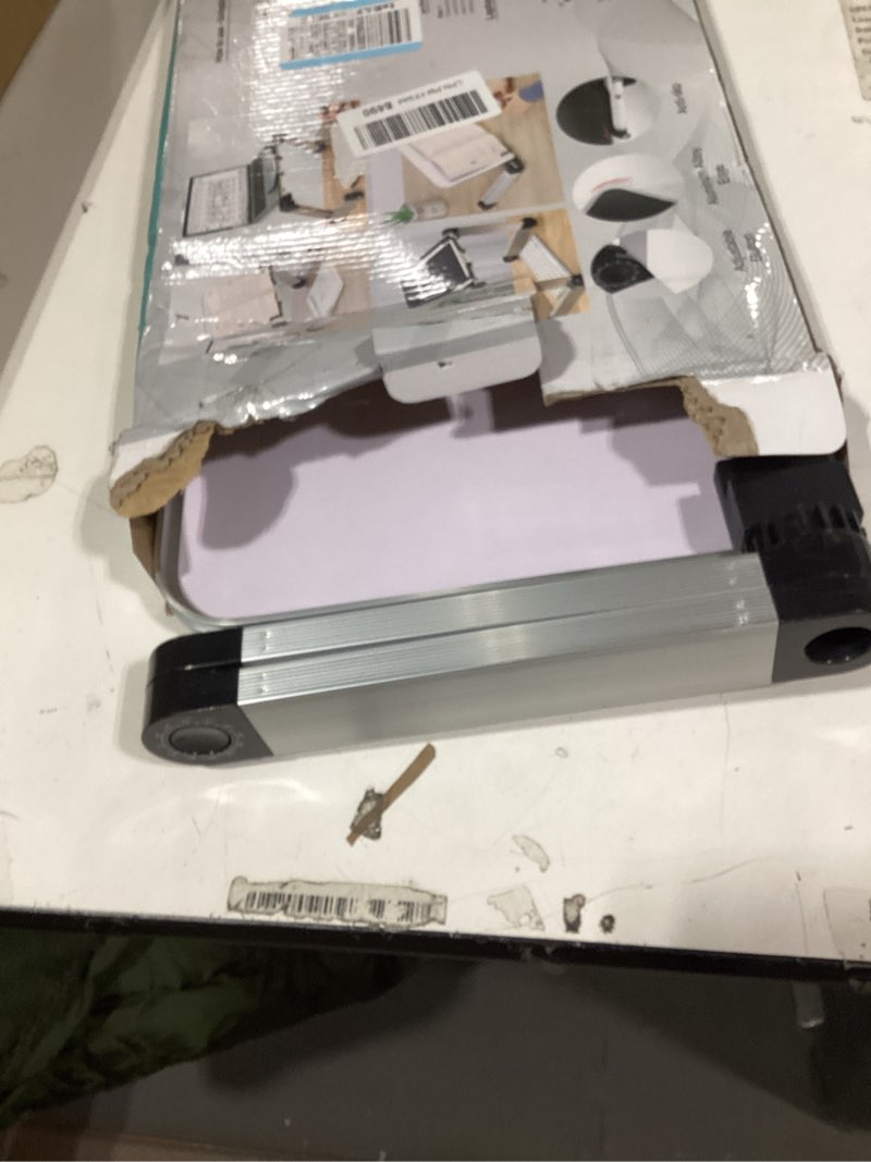 Condition photo showing As Is for Extra Large Adjustable Book Stand for Bed and Sofa - Multifunctional Laptop Holder With Page Clips, Ergonomic Multi-Height Angles, Portable for Heavy Textbooks and Cooking 19.5x10inches 4 legs-White