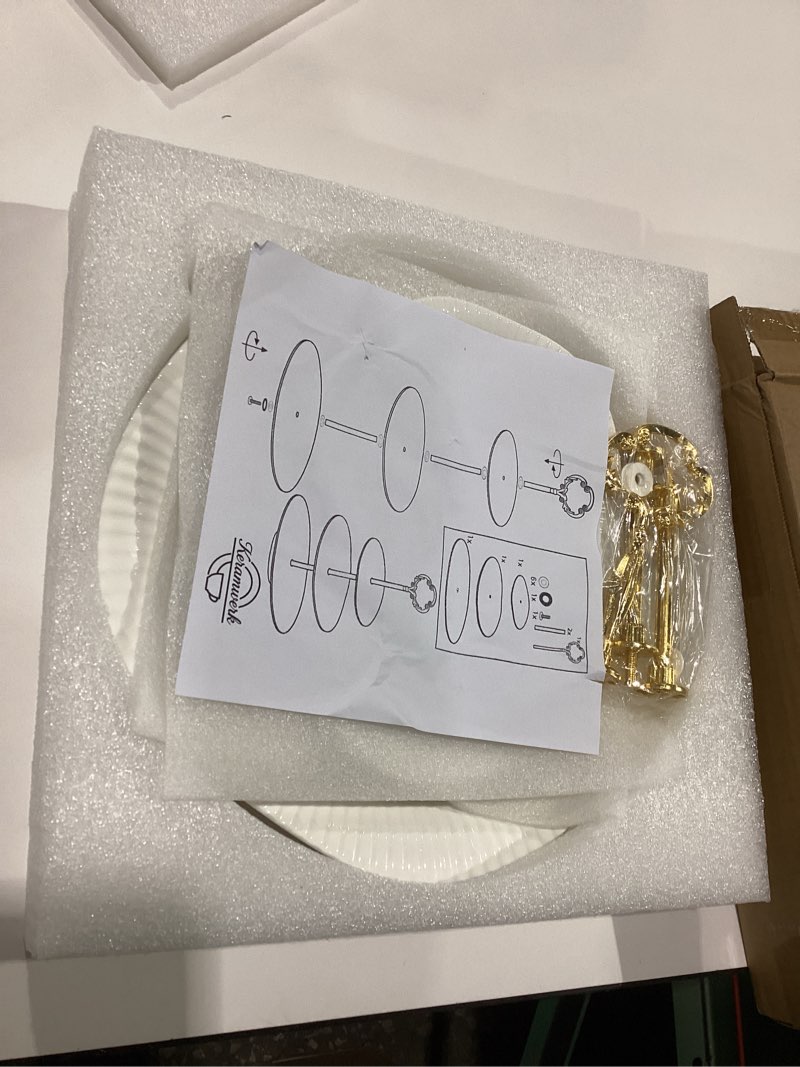 Condition photo showing New/Like New for 3 Tier Cupcake Stand Ceramic Cake Stand Wedding Dessert Tower, Tiered Serving Tray for Tea Party Afternoon Display Platter(Gold & White)