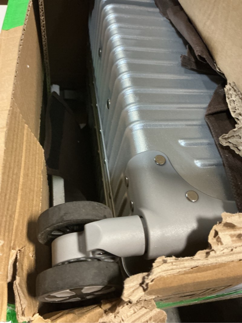 Condition photo showing As Is for hotway 22 inch checked in luggage with aluminum frame,pc hard shell suitcase with spinner wheels and tsa lock, large suitcase for travel silver (pc+aluminum) checked in 22inch