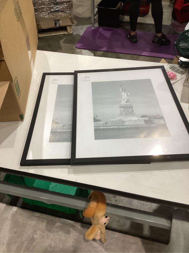 Condition photo showing Good Condition for iframe 18” x 22” black framed new york city statue of liberty skyline print framed art work for wall decor with photo mat | nyc skyline wall art | black and white picture wall art decor