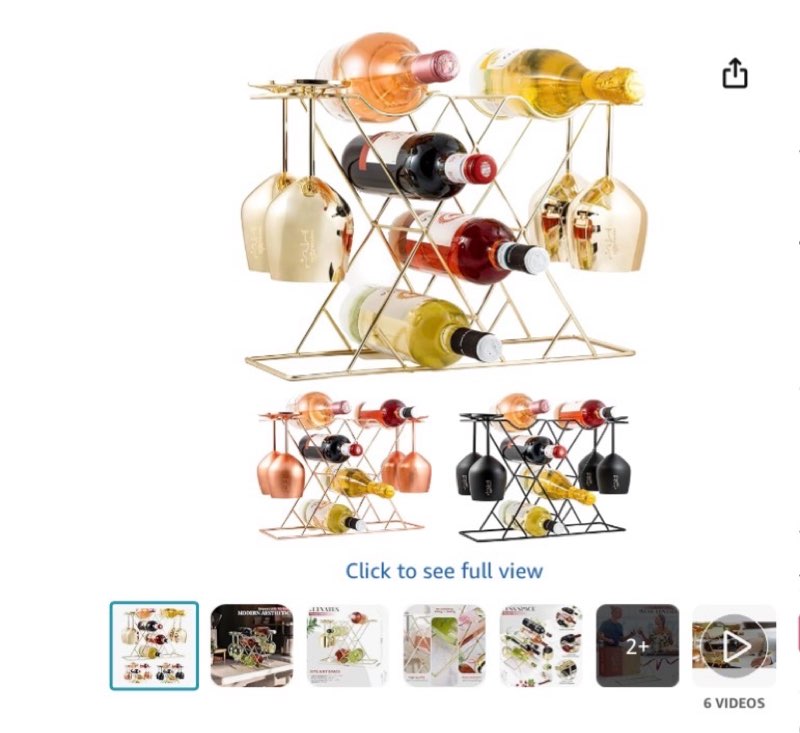 gusto nostro countertop wine rack with glass holder for 8 bottles & 4 glasses - tabletop modern smal