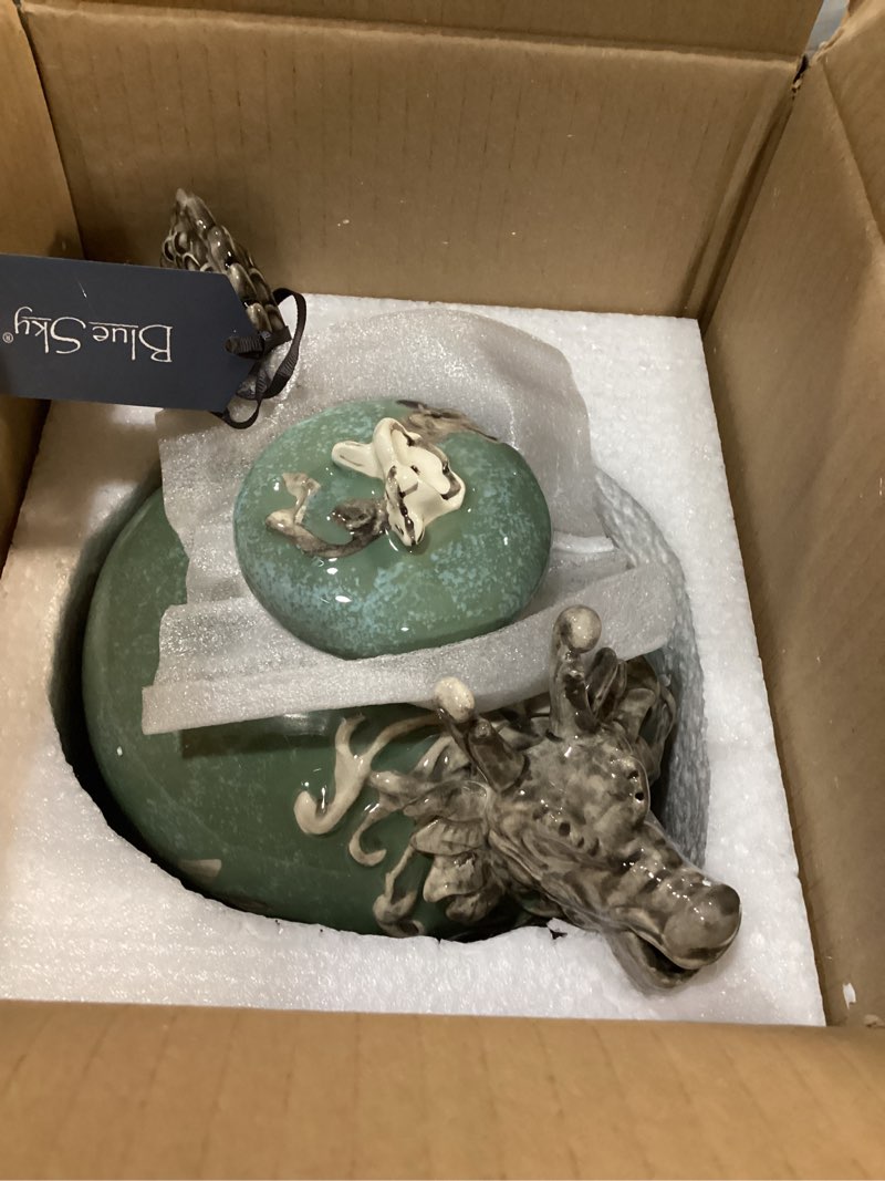 Condition photo showing Good Condition for blue sky ceramics green dragon designed tea pot - 10'' x 10'' x 7'' kiln fired clay hand casted and hand painted ceramic tableware made in the chinese tradition – perfect for coffee party