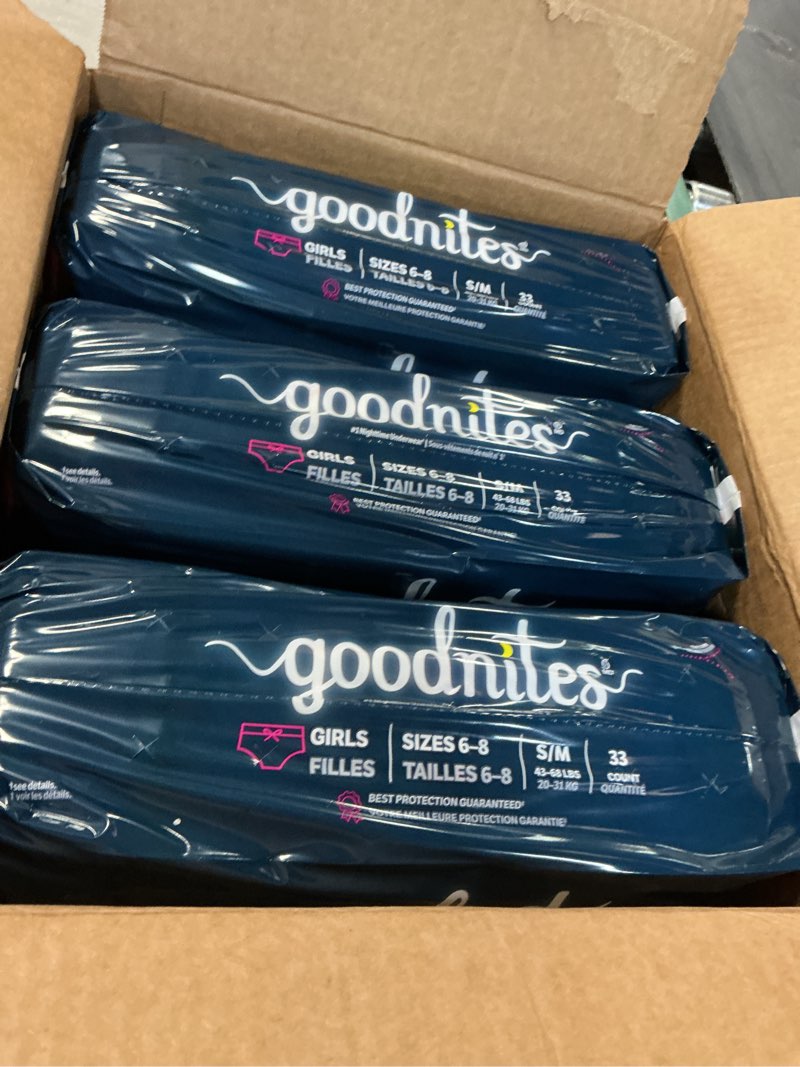 Condition photo showing Good Condition for Goodnites Girls' Bedwetting Underwear, Size S/M (43-68 lbs), 99 Ct (3 Packs of 33), Packaging May Vary Small/Medium 99