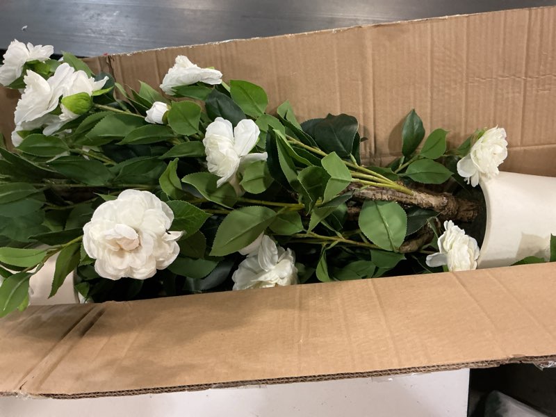Condition photo showing Good Condition for 2 pack 2 ft. artificial camellia tree in white pot with white flowers